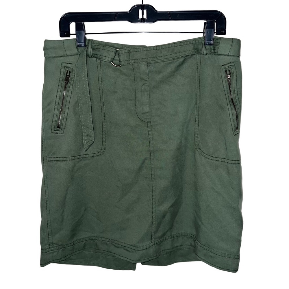 Loft Mini Skirt Olive Green Belted 100% Lyocell with Pockets Size 10